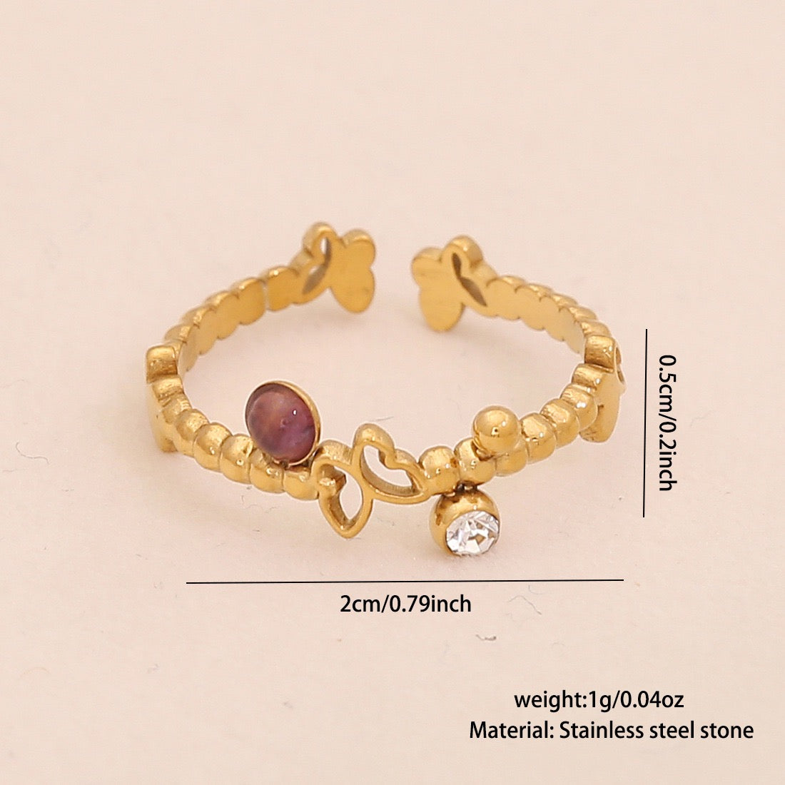 Vintage Amethyst Geometric Open Band Ring