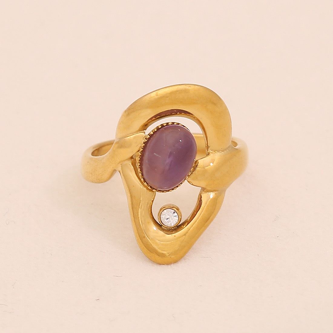 Vintage Amethyst Geometric Open Band Ring