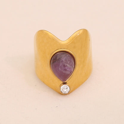 Vintage Amethyst Geometric Open Band Ring