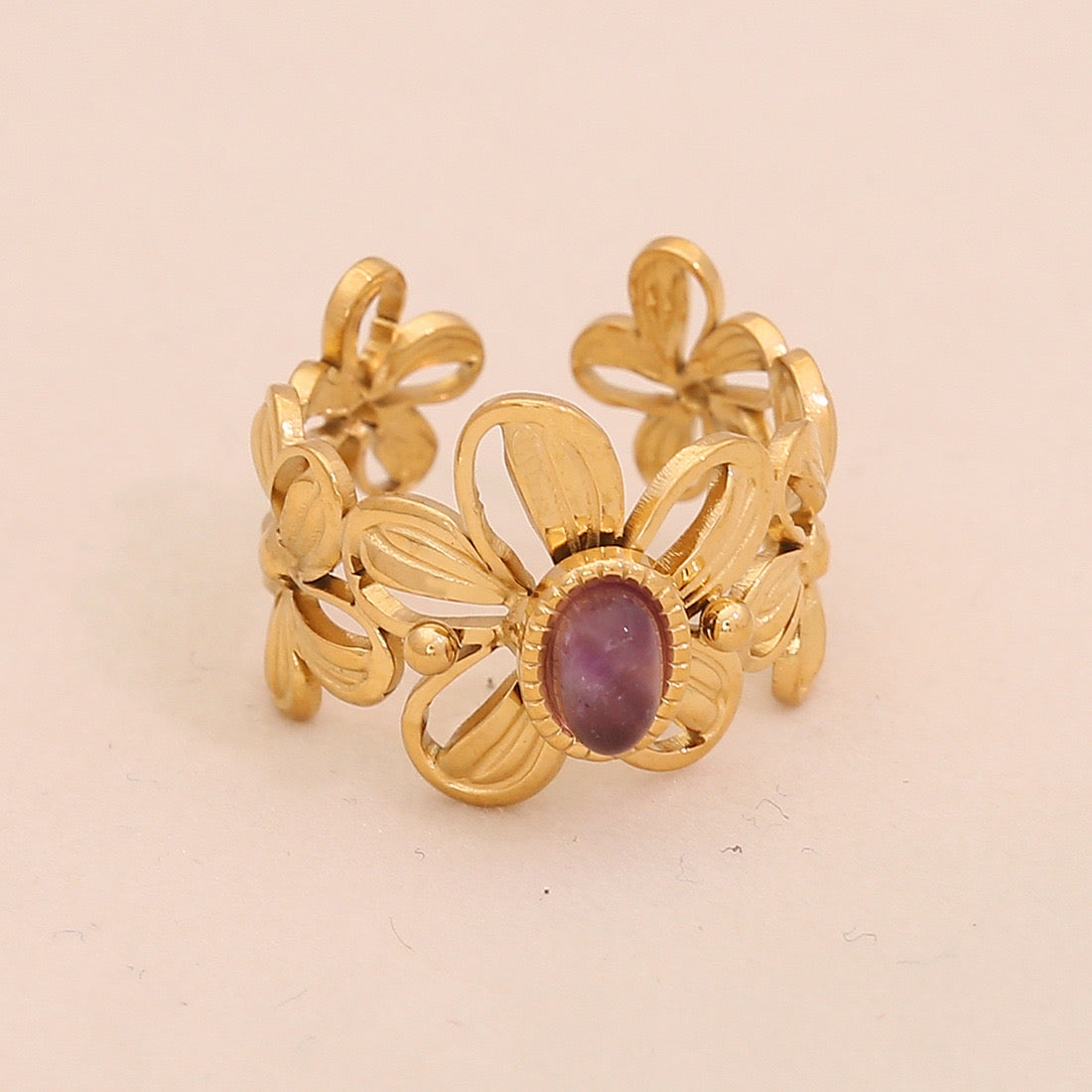 Vintage Amethyst Geometric Open Band Ring