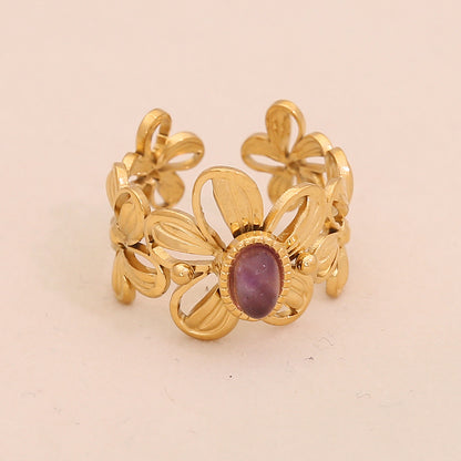 Vintage Amethyst Geometric Open Band Ring