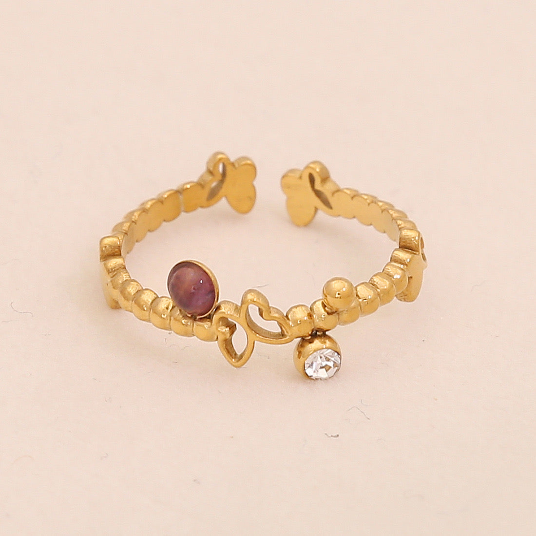 Vintage Amethyst Geometric Open Band Ring