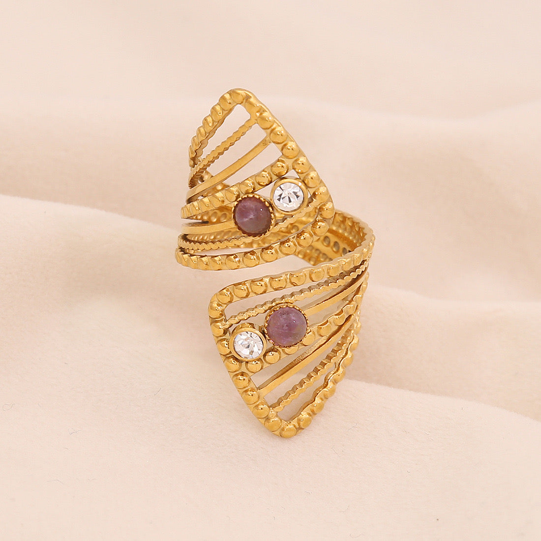 Vintage Amethyst Geometric Open Band Ring