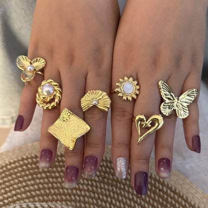 Imitation Pearl Butterfly Heart Ring