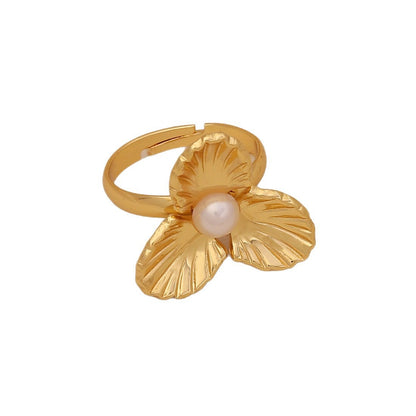 Imitation Pearl Butterfly Heart Ring