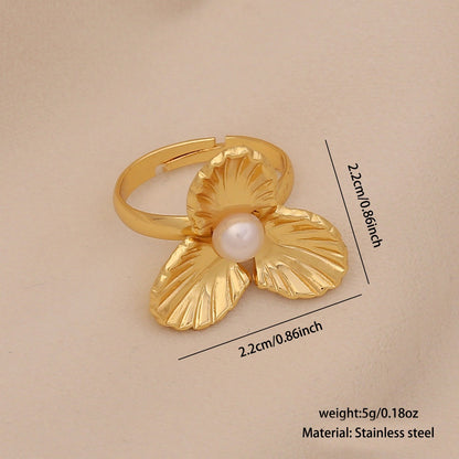 Imitation Pearl Butterfly Heart Ring
