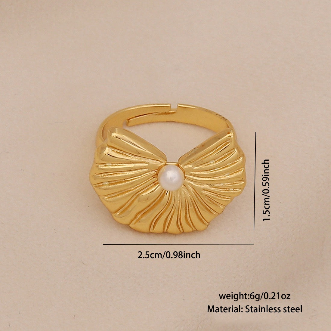 Imitation Pearl Butterfly Heart Ring