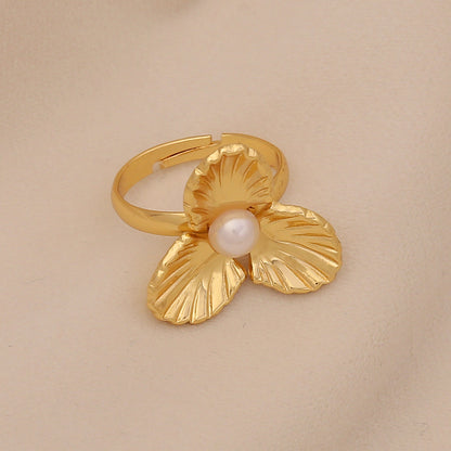 Imitation Pearl Butterfly Heart Ring
