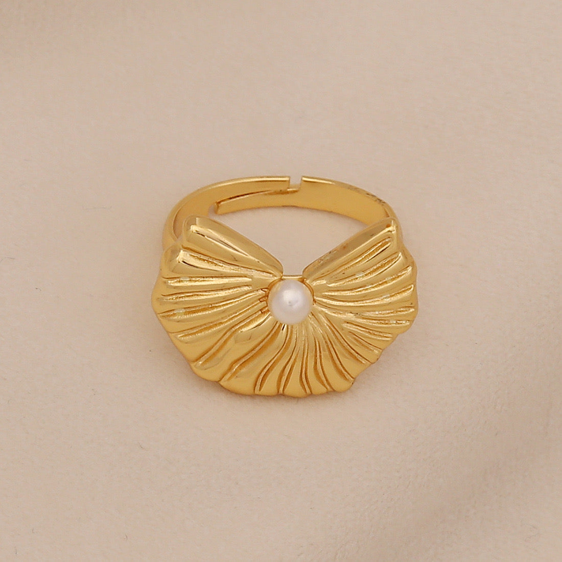 Imitation Pearl Butterfly Heart Ring