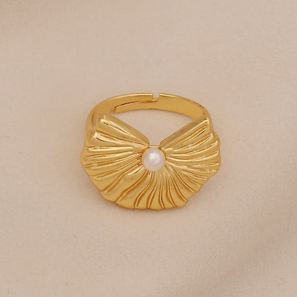 Imitation Pearl Butterfly Heart Ring