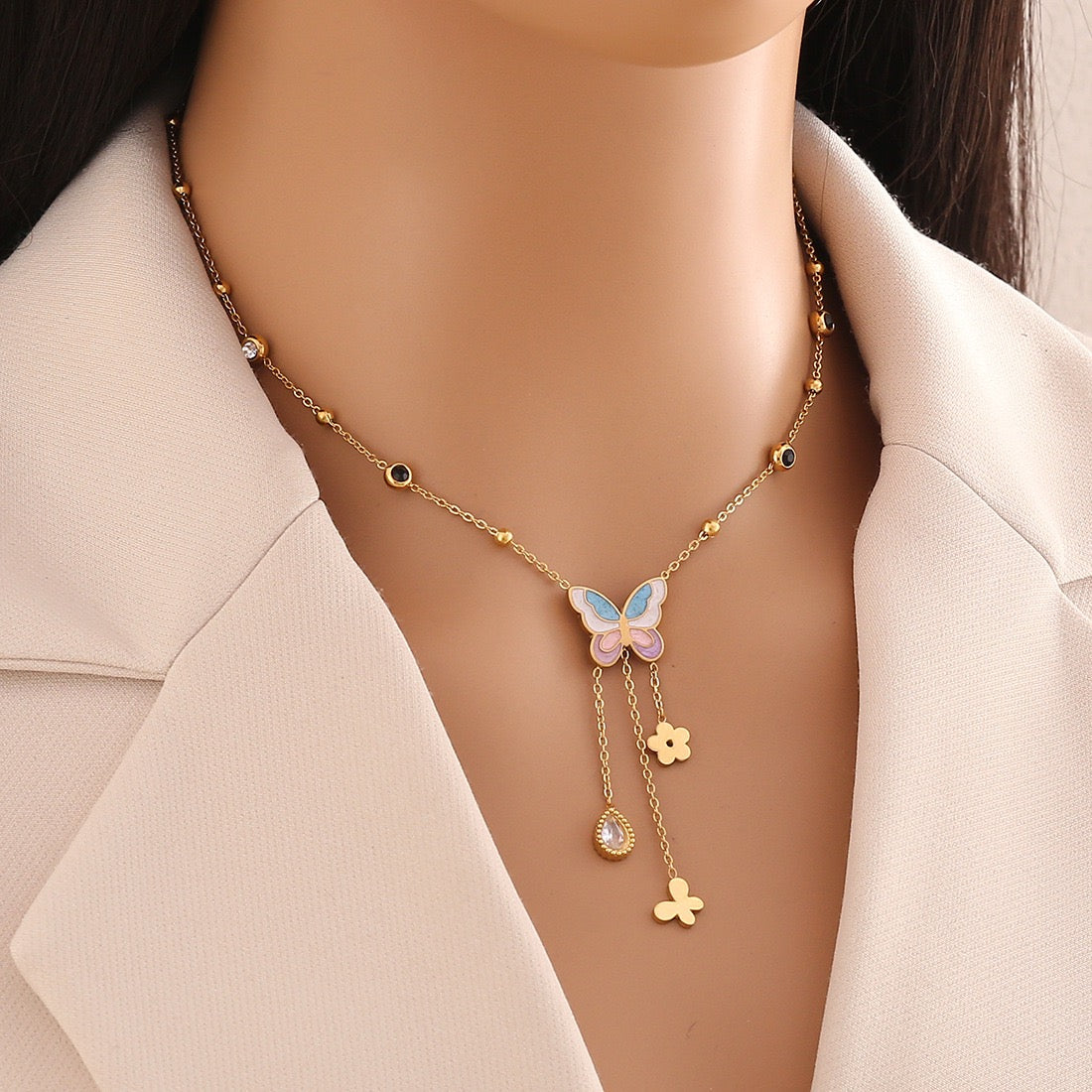 Colourful Resin Butterfly Necklace Set