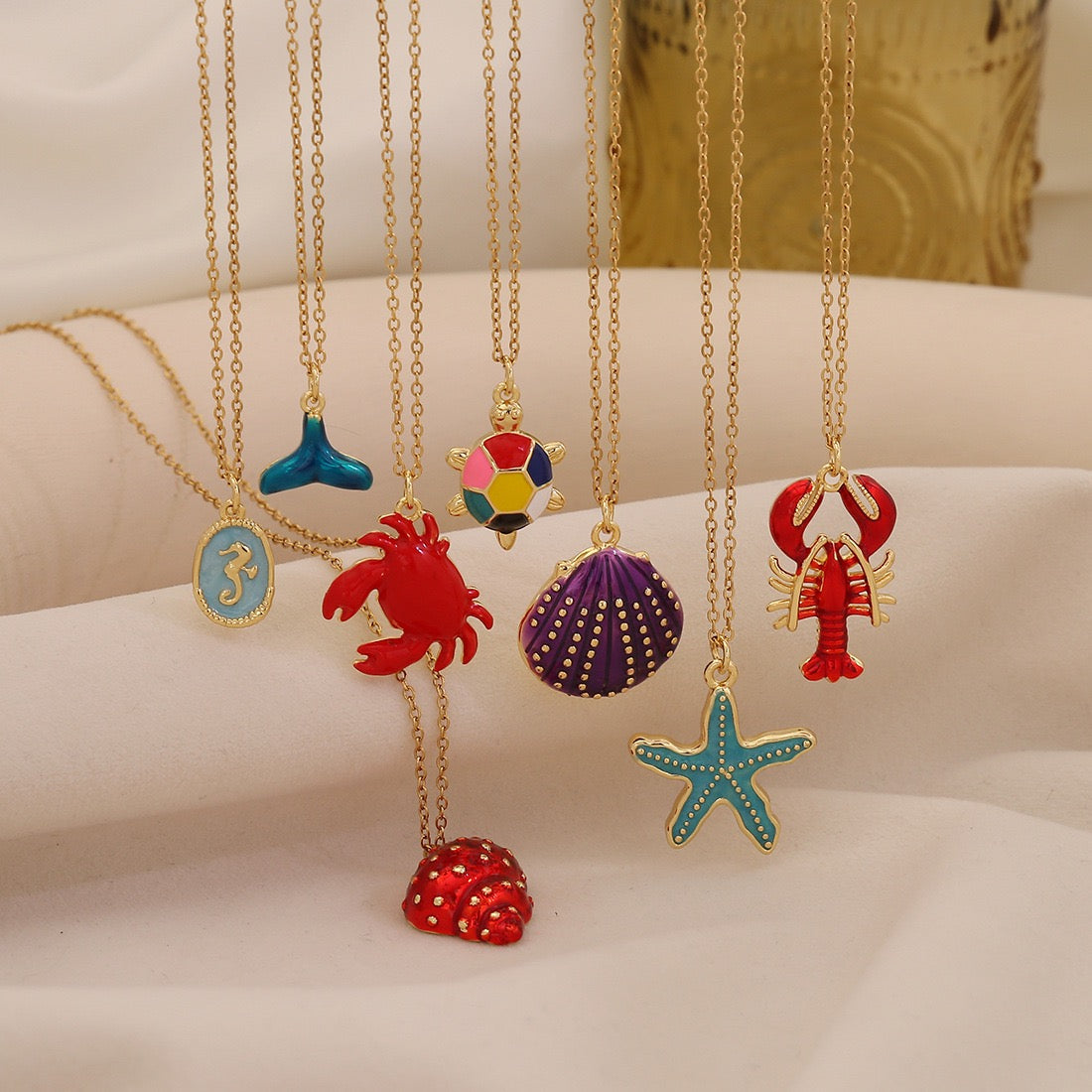 Enamel Conch & Starfish Beach Necklace