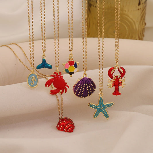 Enamel Conch & Starfish Beach Necklace