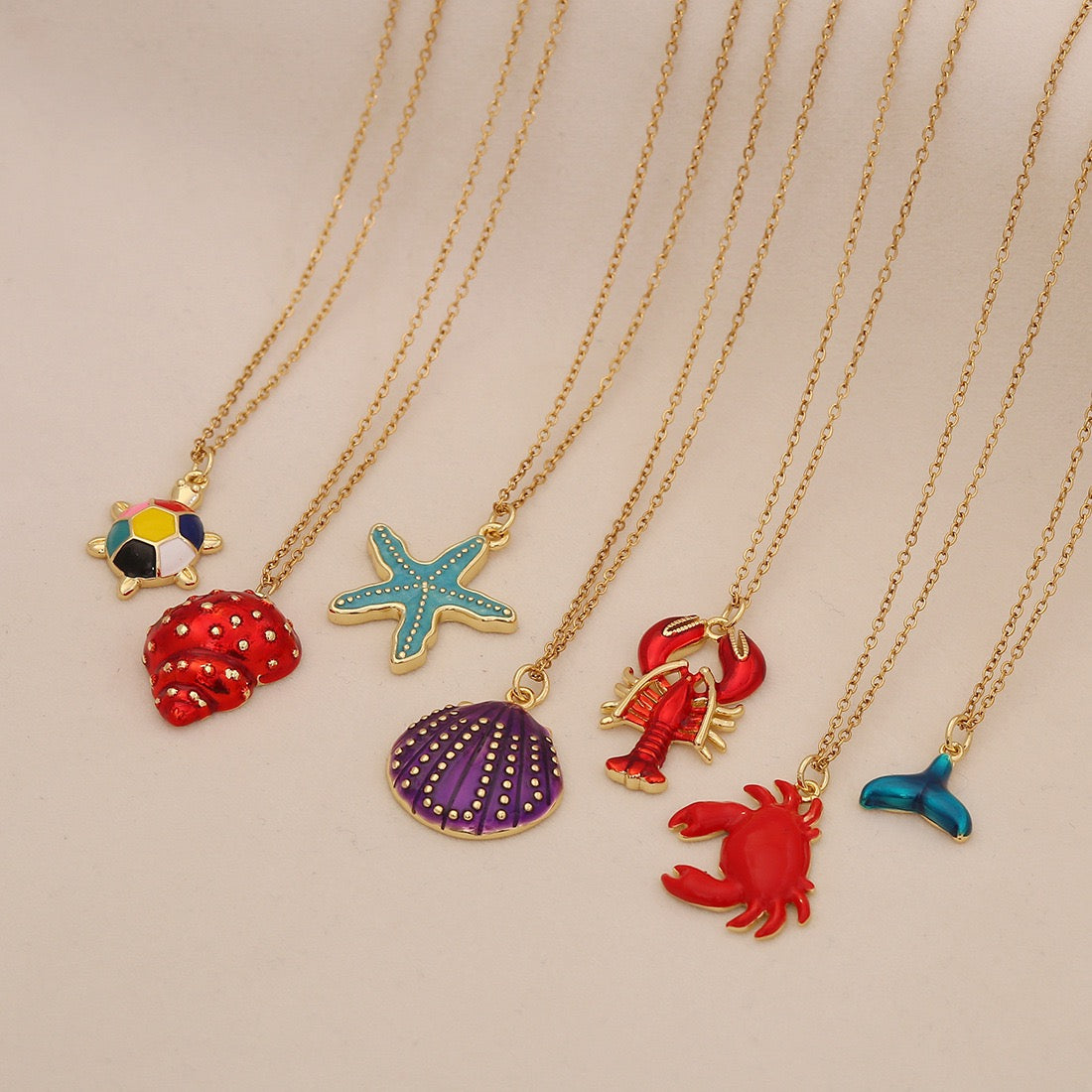 Enamel Conch & Starfish Beach Necklace