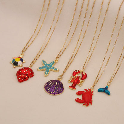 Enamel Conch & Starfish Beach Necklace