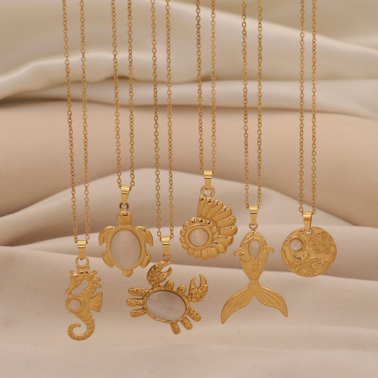 Sea Turtle & Seahorse Cat’s Eye Necklace