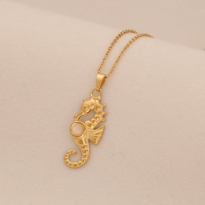 Sea Turtle & Seahorse Cat’s Eye Necklace