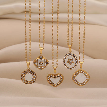 Imitation Shell Heart & Star Crystal Necklace