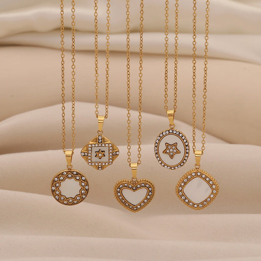 Imitation Shell Heart & Star Crystal Necklace
