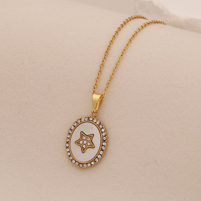 Imitation Shell Heart & Star Crystal Necklace