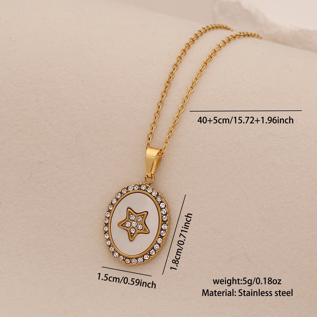 Imitation Shell Heart & Star Crystal Necklace