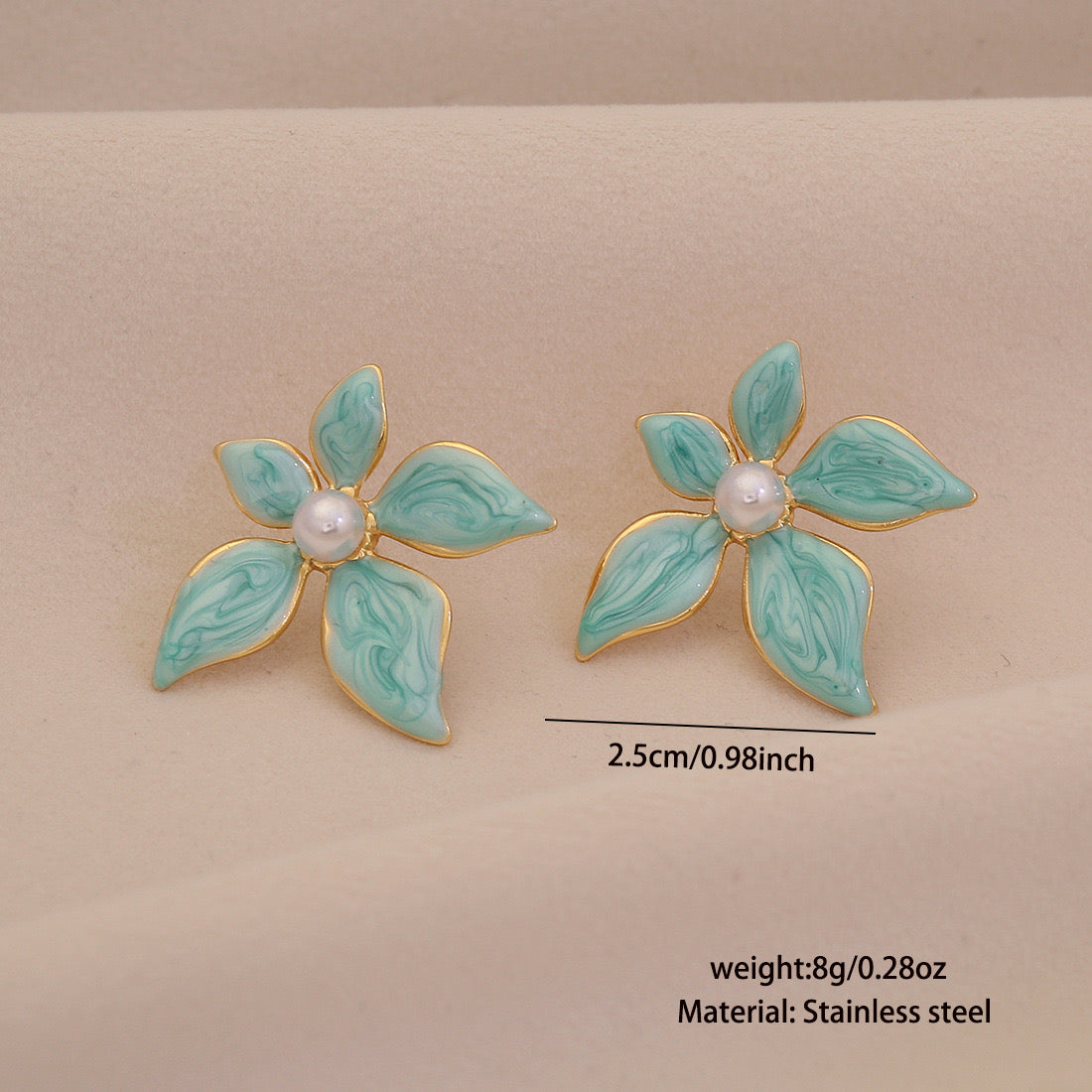 Enamel Flower & Pearl Stud Earrings