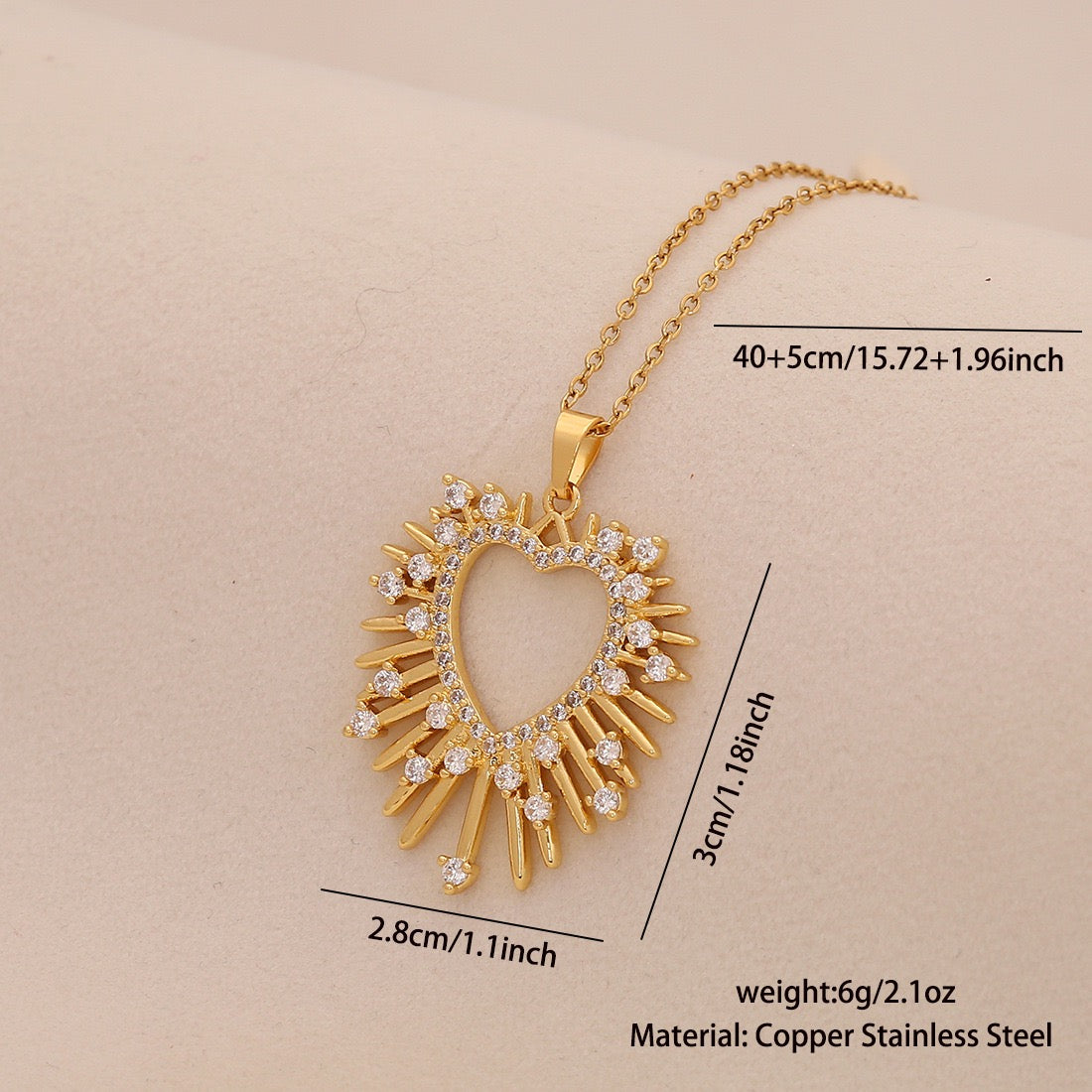 Zircon Heart Pendant Necklace