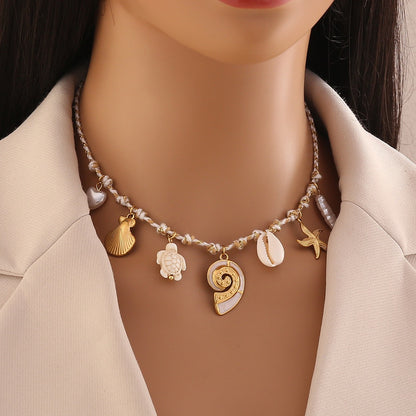 Bohemian Starfish & Seashell Woven Necklace