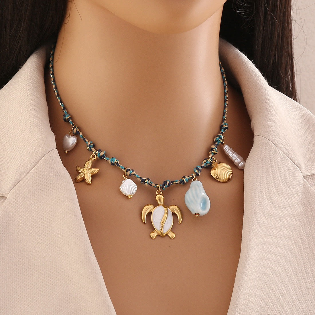 Bohemian Starfish & Seashell Woven Necklace