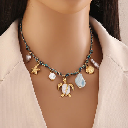 Bohemian Starfish & Seashell Woven Necklace