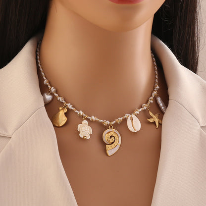 Bohemian Starfish & Seashell Woven Necklace