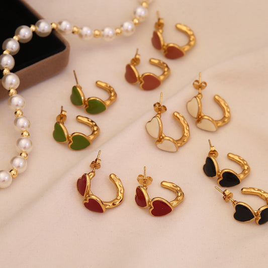 Unique Heart C-Shaped Stud Earrings