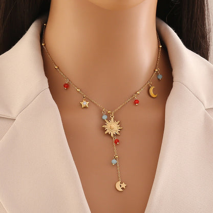 Cherry Crystal Heart Y Necklace