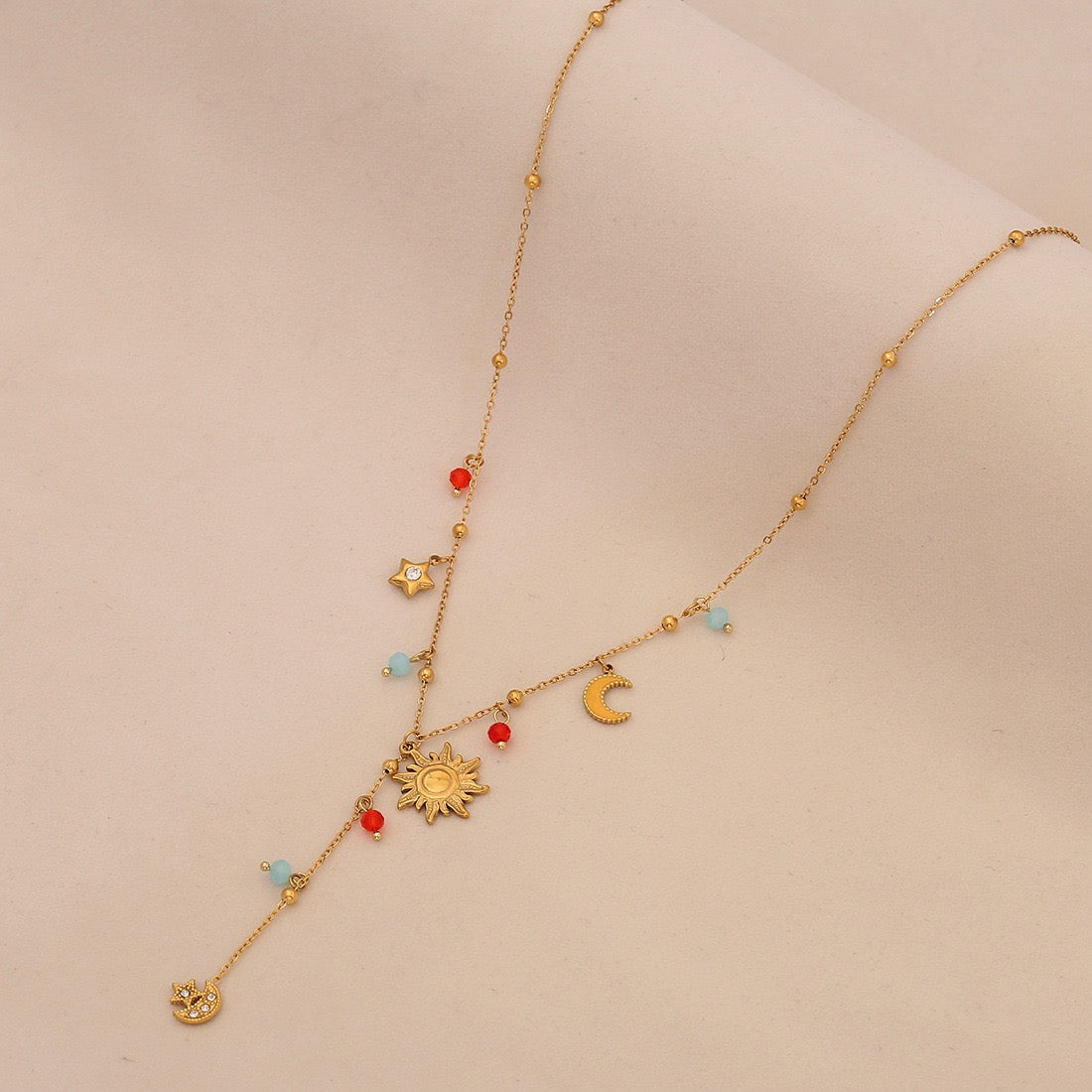 Cherry Crystal Heart Y Necklace