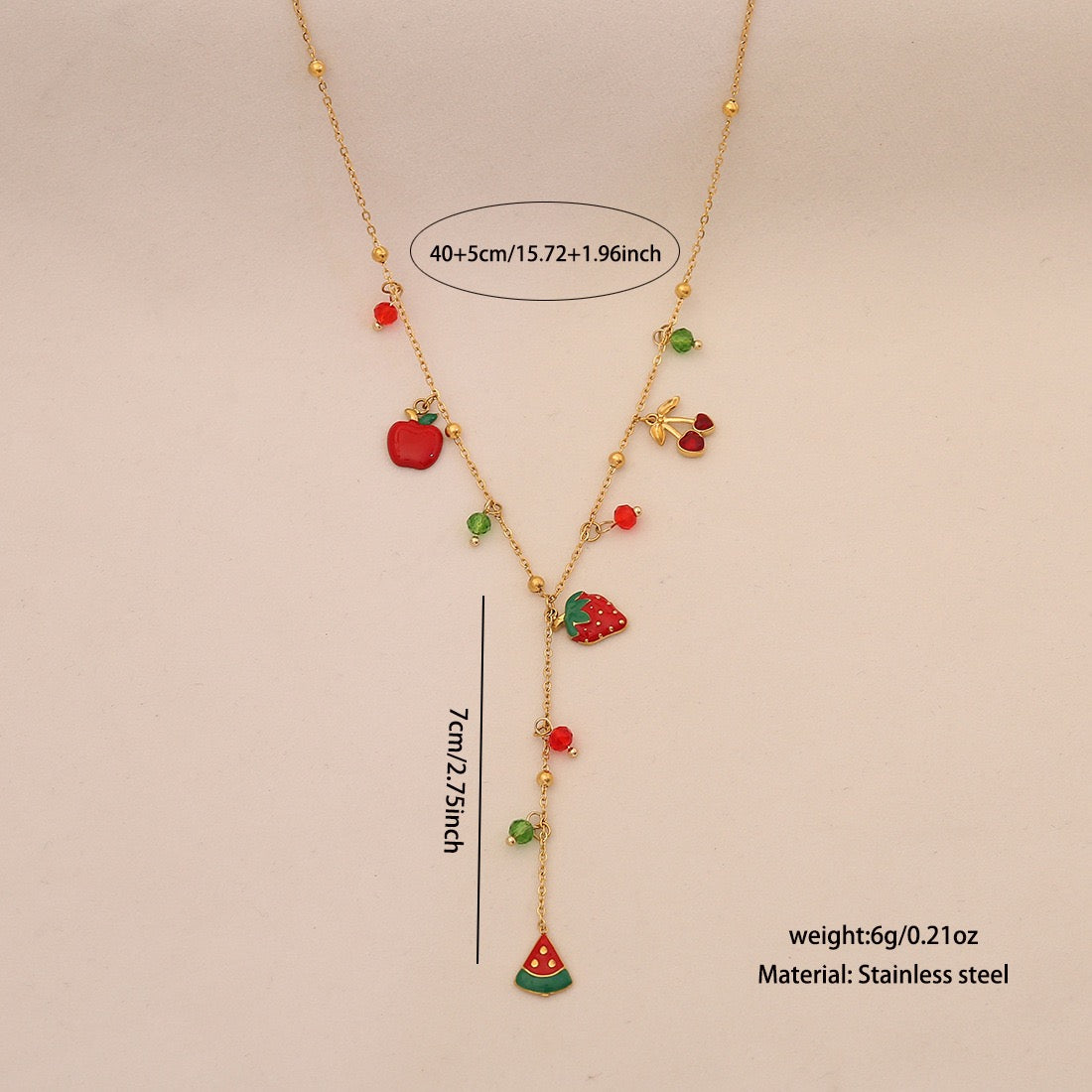 Cherry Crystal Heart Y Necklace