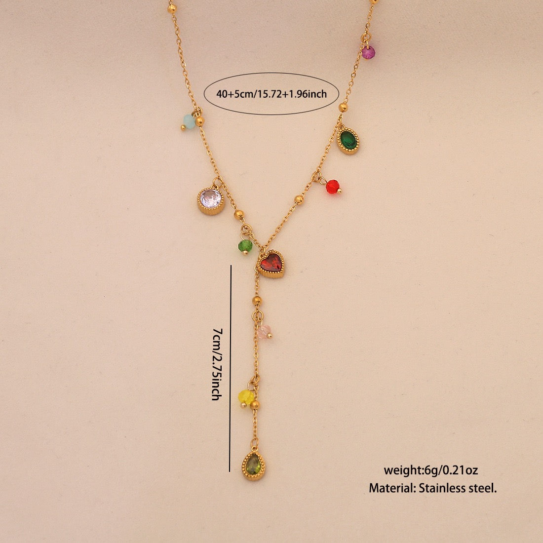 Cherry Crystal Heart Y Necklace