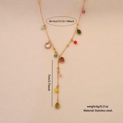 Cherry Crystal Heart Y Necklace