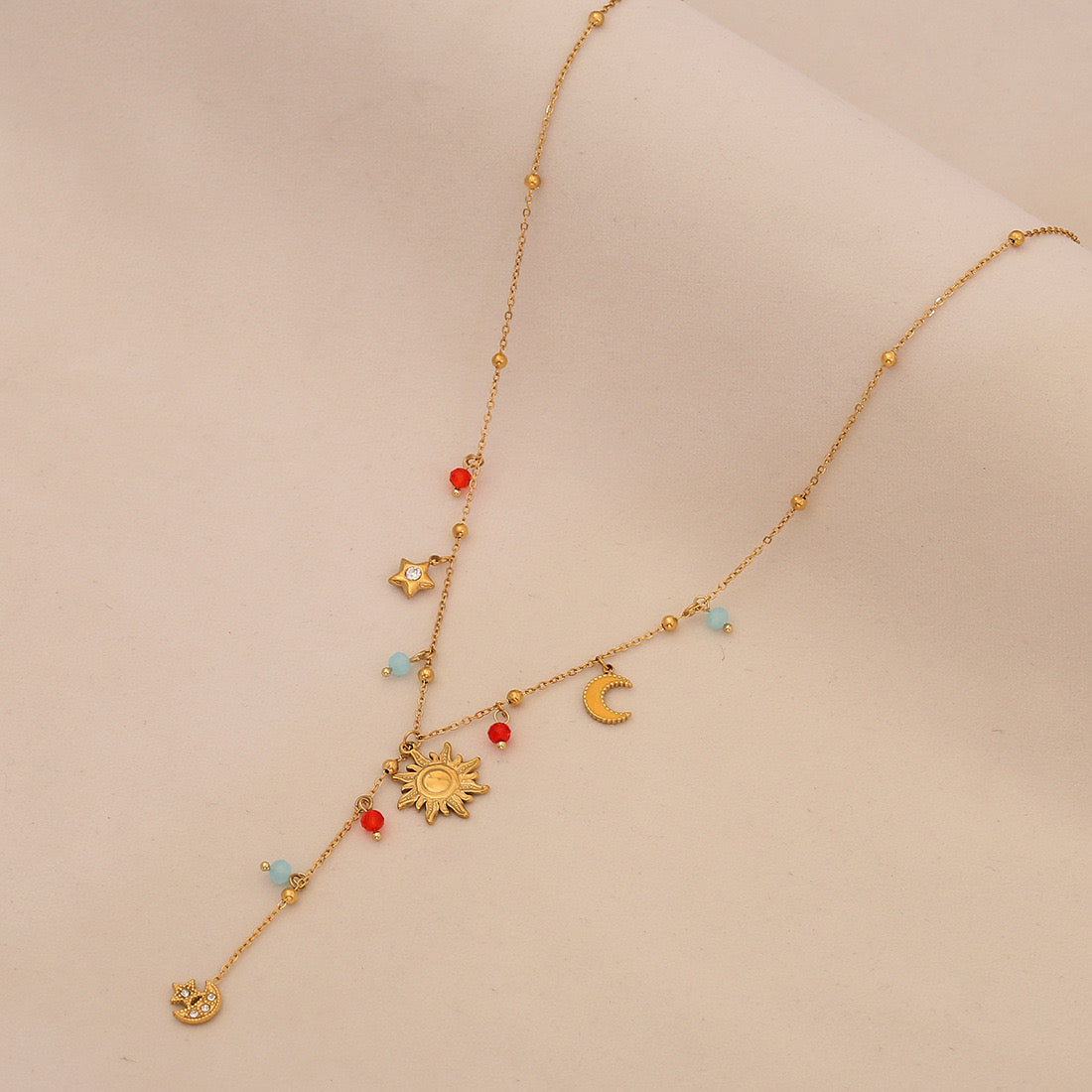 Cherry Crystal Heart Y Necklace