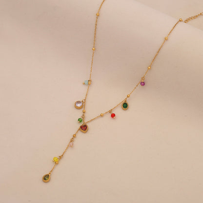 Cherry Crystal Heart Y Necklace