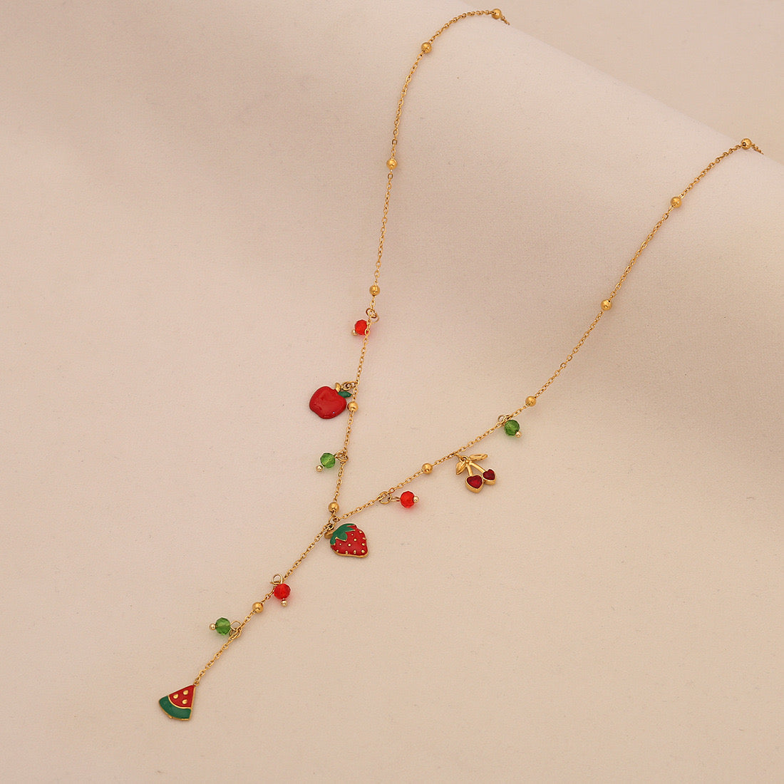 Cherry Crystal Heart Y Necklace