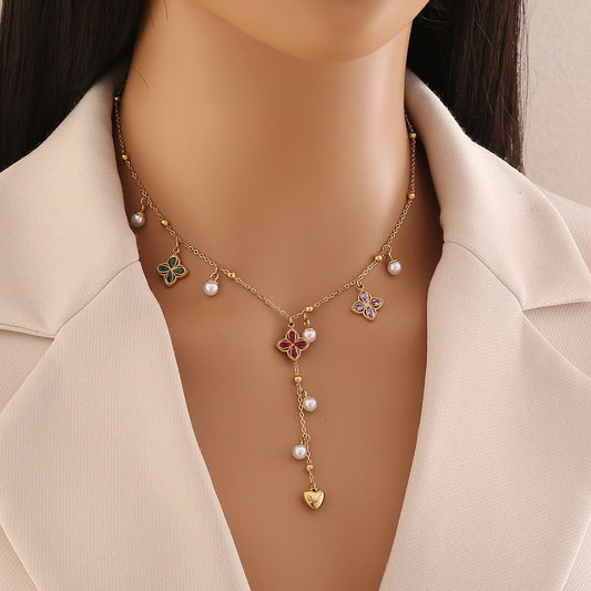 Pearl Flower Butterfly Y Necklace