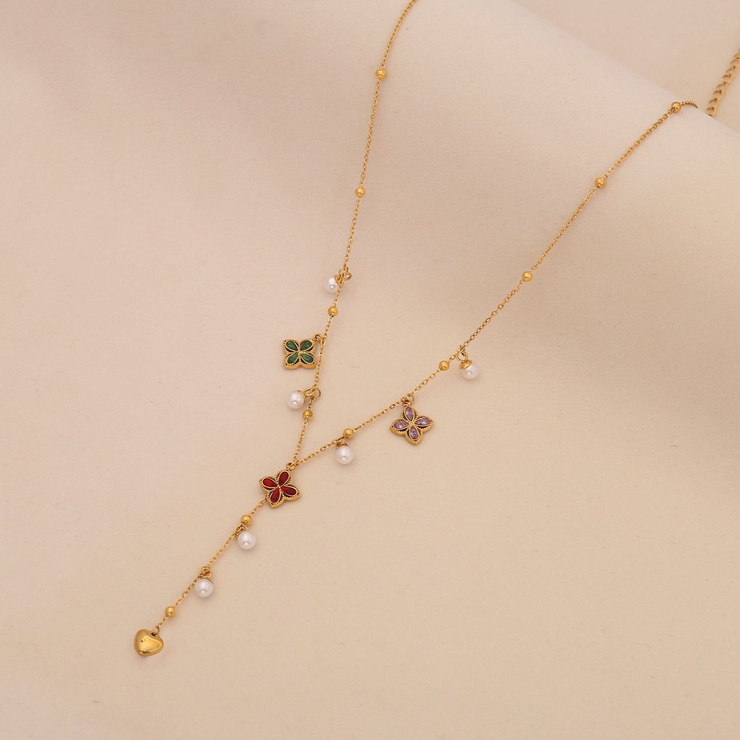 Pearl Flower Butterfly Y Necklace