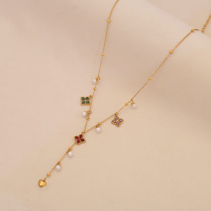 Pearl Flower Butterfly Y Necklace