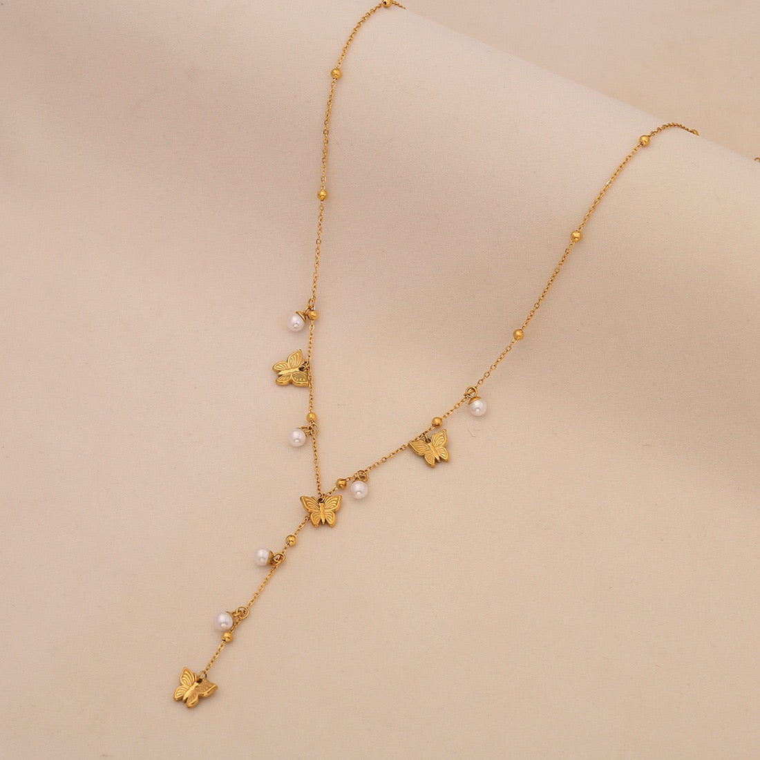 Pearl Flower Butterfly Y Necklace
