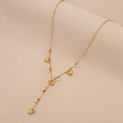 Pearl Flower Butterfly Y Necklace