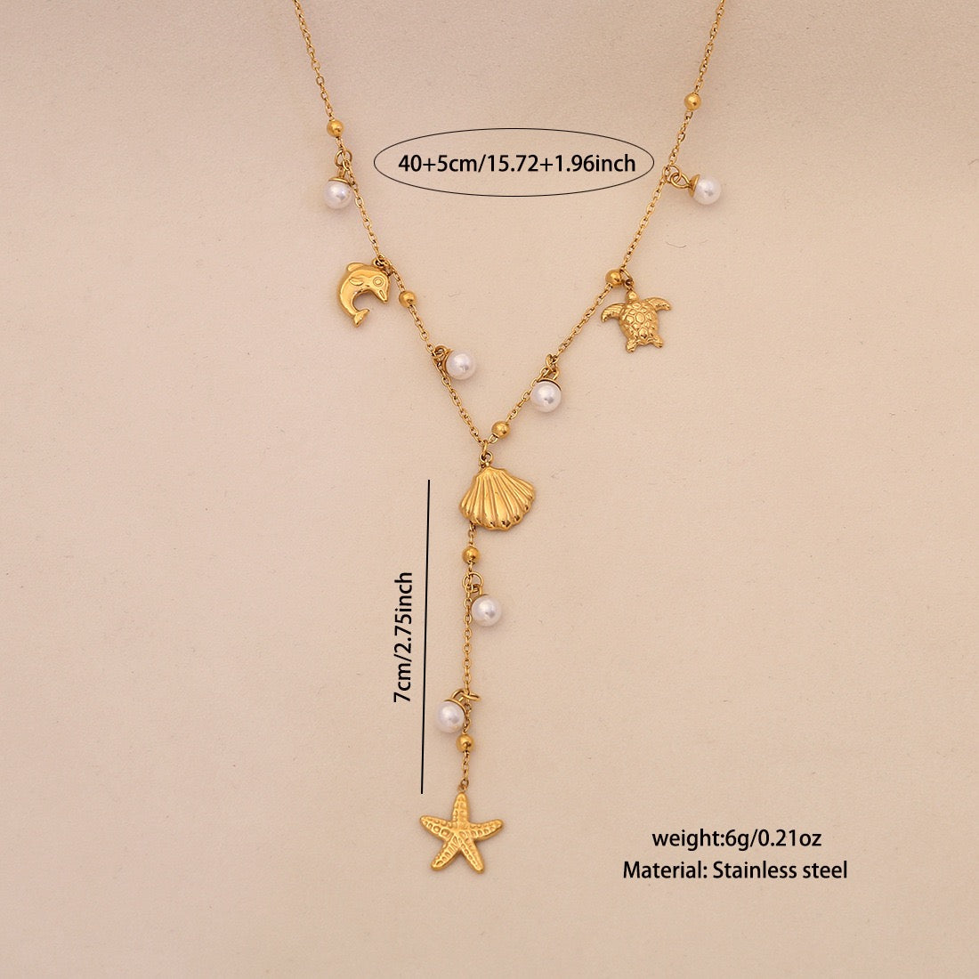 Starfish Shell Pearl Pendant Necklace