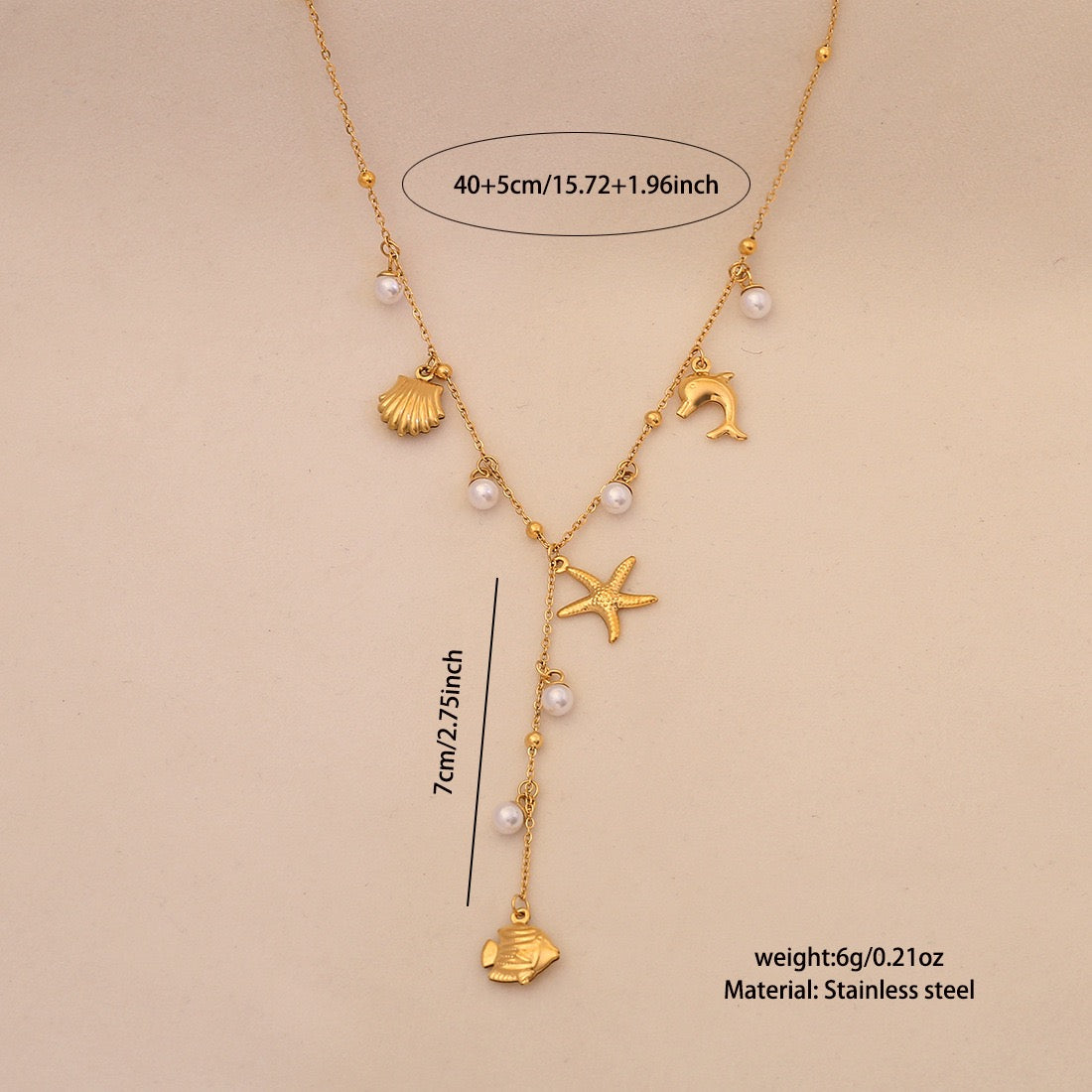 Starfish Shell Pearl Pendant Necklace