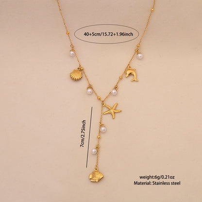 Starfish Shell Pearl Pendant Necklace