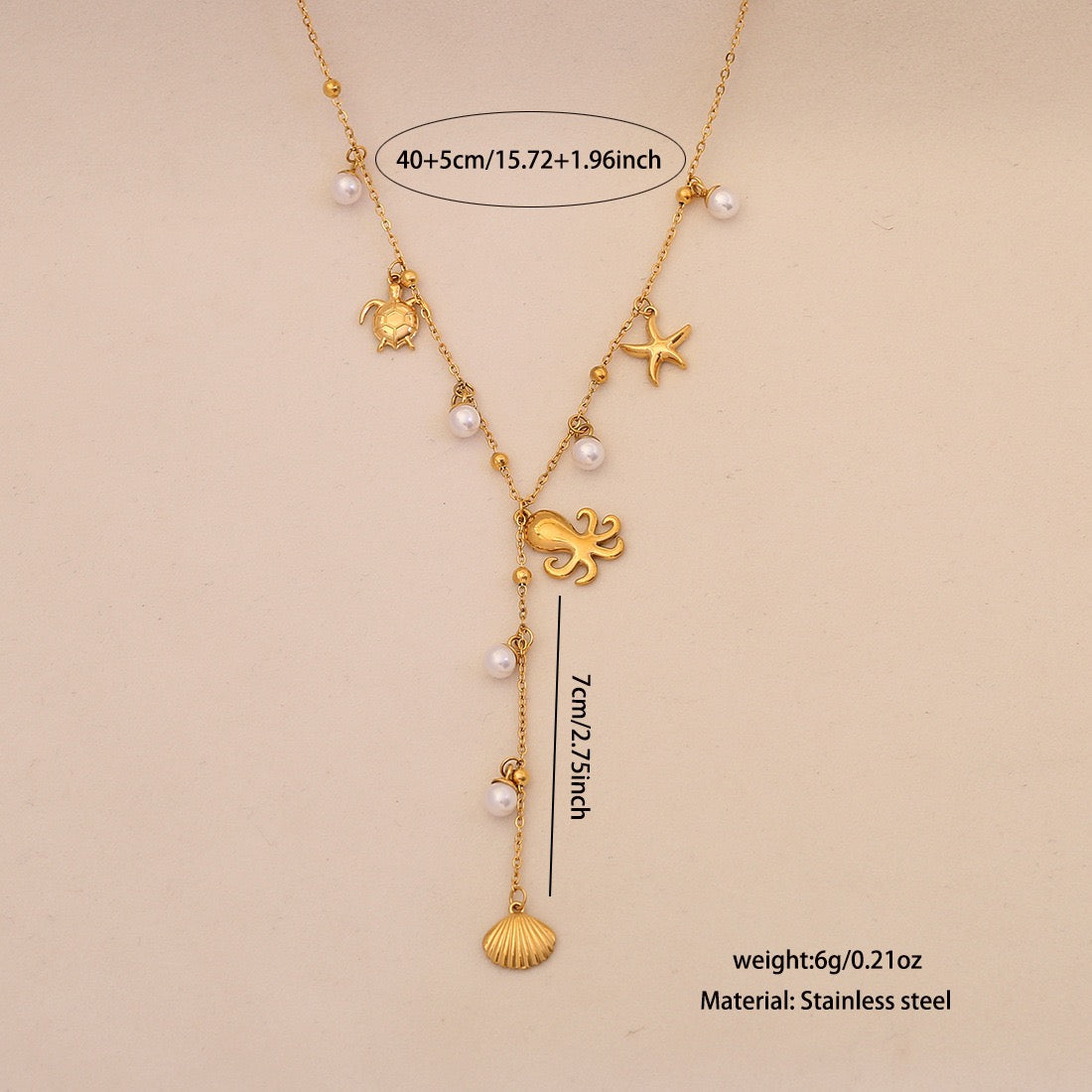 Starfish Shell Pearl Pendant Necklace