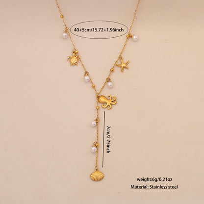 Starfish Shell Pearl Pendant Necklace